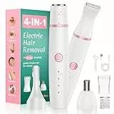 Rasierer Damen,4-In-1 Intimrasierer für Frauen,Gesichtshaarentferner,Nasenhaartrimmer&Augenbrauenrasier, Trocken&Nass Damenrasierer Elektrisch für Bikinizone,Gesicht,Nase/Ohren,IPX6&USB Aufladung Weiß