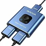 GANA Bidirektionaler HDMI-Switch, 4K@60Hz, aus Aluminium, 2-in-1-Ausgang, manuell, kompatibel mit Xbox PS5/4/3, Blu-Ray-Player, Fire Stick Roku, Schwarz (unterstützt 1 Bildschirm auf einmal)
