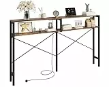 IRONCK Konsolentisch mit Ladestation, schmaler Sofatisch, 180cm Flurtisch mit 2 Ablagen, Type-C & USB Anschlüsse, 2 AC Steckdosen, Eingangstisch, Beistelltisch für Wohnzimmer, Dunkelbraun