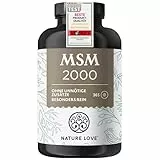 NATURE LOVE® MSM 2000mg mit Vitamin C - 365 laborgeprüfte Tabletten - Kompakteres MSM Pulver als bei Kapseln - Ohne Zusätze, hochdosiert, vegan, in Deutschland produziert