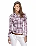 Vincenzo Boretti Damen Bluse kariert leicht tailliert 100% Baumwolle bügelleicht Langarm Hemdbluse elegant festlich Kent-Kragen auch für Business und unter Pullover weinrot 36