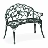 Relaxdays Gartenbank, 2-Sitzer, Terrasse, Balkon, Aluminium & Gusseisen, HxBxT: 79 x 99 x 56 cm, Sitzbank, schwarz/grün