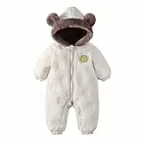 JiAmy Baby Winter Overall Mit Kapuze Schneeanzüge Outfits Fleece Bär Strampler Jungen Mädchen Jumpsuit Spielanzug Weiß 18-24 Monate