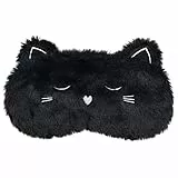 Ulife Mall Nette 3D Schwarzes Kätzchen Kinder Schlafmaske, Lustige Weiche Flauschige Cartoon Augenmaske Plüsch Kätzchen Seide Augenbinde für Mädchen Jungen Frauen Männer Party&Reisen - Schwarzes