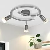 muyuua LED Deckenstrahler 3 Flammig Strahler: Deckenlampe GU10 Modern Rund Spot 350° Schwenkbar 9W Decke Glänzend Silber Deckenleuchte 3000K Warmweiß Innen Deckenspot für Küche Wohnzimmer Schlafzimmer