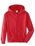 Spring&Gege Jungen Hoodie Sweatjacke Basic Einfarbig Baumwoll Kapuzenjacke für Kinder Weinrot 13-14 Jahre