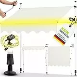 tillvex Klemmmarkise mit Handkurbel & LED Lichterkette Balkon | Balkonmarkise ohne Bohren | Markise UV-beständig & höhenverstellbar | Sonnenschutz Terrasse & Garten wasserdicht (Beige, 200cm)