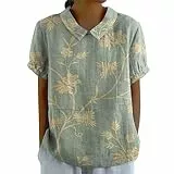 Für Damen Blusen Sale Leinenbluse Damen Art Floral Rundhals Lose Pullover Top Freizeithemd T-Shirt Tshirt Damen Rundhals 2024 Button-Down Kurzarm, Sommer Herbst Duftende H Sale Angebote Bluse Damen