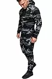 REPUBLIX Herren Cargo Stil Sportanzug Jogginganzug Trainingsanzug Sporthose+Hoodie R-0028 Camouflage Schwarz L