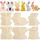 MAGICLULU 36 Stück Osterhasen Baumverzierungen Netzfisch Anhänger DIY Graffiti Chip Osterausschnitte Handgefertigte Graffiti Chip Ostern Bastelbedarf Holz