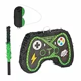 Relaxdays Pinata Set, 3-TLG., Controller, zum Aufhängen, Kinder, Mädchen und Jungs, mit Stab & Maske, unbefüllt, bunt