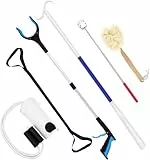 MUSLONG Knie Hüft-Op Reha Sets, 4 Stück Anziehhilfen einschließlich 80 cm-Faltbare Greifer, Sockenanziehhilfe, Schuhlöffel, Beinheber, Badeschwamm Rückenkratzer Rückenkratzer, Anziehhilfe Nach Hüft Op