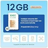 EIOTCLUB 12GB Daten SIM Karte 360 Tage – IoT Prepaid Internet SIM für Kamera, Router, Alarmanlage | 4G LTE/5G | Ohne Vertrag, Ohne Registrierung | Vodafone O2 Netz | Deutschland & EU