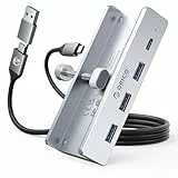 ORICO USB Hub, Aluminum USB 3.0 Hub Clip mit 5V Stromversorgungsanschluss, 5Gbps 4 Port USB Verteiler mit 3 Typ-A 3.0 und 1 Typ-C 3.0, 100cm Kabel (C auf A/C), für Monitoren, Schreibtischen