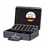 MAUL Geldkassette mit Münzzählbrett aus Stahl | 30 x 25,8 x 9 cm | Geldkassette abschließbar | Entnehmbares Scheinfach | Tragbare Kasse mit 2 Schlüsseln | Ideal als Registrierkasse | Schwarz