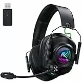 Krysenix KGH2 Gaming Headset Wireless, 2,4G Gaming Headset für PC, PS4, PS5, Mac, Switch, Bluetooth Kopfhörer Mit Mikrofon Geräuschunterdrückung, LED Licht, 40 Stunden Akkulaufzeit, Schwarz