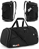 Tolaccea Sporttasche Herren und Damen 47L – Schuhfach & Nassfach, Rucksack‑Duffel Trainingstasche für Fitness, Gym, Schwimmen, Reisen(Schwarz)