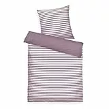 TOM TAILOR Renforcé-Bettwäsche, 80x80 cm + 135x200 cm, 100% Baumwolle/ Renforcé, mit Wendemotiv und farbigem Markenreißverschluss, MEDIUM STRIPES Lila, Weiß (Cozy Mauve & Crisp White)