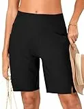 FitsT4 Sports Damen Badehose 9' Badeshorts Schwimmhose Hohe Taille Schnell Trocknend Sport Shorts Bikini Shorts UPF50+ Schutz mit Innenslip und Taschen SchwarzM