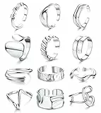 JeryWe 12PCS Offene Ringe Set für Damen Frauen Midi Verstellbare Fingerringe Silber Knöchel Ringe Set Niedliche Minimalistisch Klobig Stapelringe