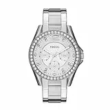 Fossil Riley Watch für Damen, Quarz-Chronographenwerk mit Edelstahl- oder Lederarmband