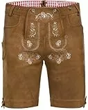 AMZHOTER Lederhose Herren Tracht Oktoberfest Trachtenhose Trachtenlederhosen Kurz Lederhosen Mann Braun bayrische Trachten Hose Trachtenmode mit Hosenträger Hellbraun 46