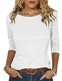 Totatuit Tshirt Damen 3/4 Arm Shirt mit Bateau Ausschnitt Slim Fit Top Einfarbig Basic Stretch Baumwolle Casual Oberteile Weiß L