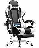 GTPLAYER Gaming Stuhl Bürostuhl Massage Gaming Sessel Ergonomischer Gamer Stuhl mit Fußstütze, Kopfstütze Massage-Lendenkissen, Gepolstert Gaming Chair, Drehsessel, weiß