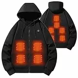 UHouse Beheizte Sweatjacke Herren Gefüttert Winter Beheizbare Sweatshirt Jacke Beheizbarer Hoodie Zipper mit 10 Heizzonen USB Heizjacke Outdoor Kapuzenpullover mit Reißverschluss Schwarz L