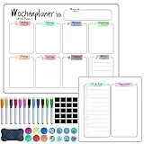 Prelisee Whiteboard Wochenplaner Magnetisch Abwischbar 42×30cm Kann Als Essensplaner Woche,To Do Liste,Haushaltsplaner,Einkaufsliste, Kinder Wochenplaner Abwischbar für Kühlschrank-2 Stk
