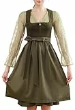 EIISSION Dirndl Damen midi Lang Dirndl Grün Trachtenkleid Trachtenrock Dirndl-Komplettsets Trachtenmode Trachten Damen mit 3 Teilig Schürze Dirndlbluse Oktoberfest Dresses Dirndlkleid 48