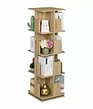 Relaxdays Bücherregal, 360 Grad drehbar, 4 Ebenen, Holzoptik, Bücher, HBT: 125,5x39x39 cm, Wohnzimmer Drehregal, Natur