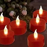 Nancia 24pack Batteriebetriebene flammenlose LED Teelichter Kerzen, realistische hell flackernde elektrische Teelichter Kerzen, Dose langlebig 200 Stunden Hochzeiten, Partys,Festivalsdekorieren rot