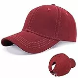 LIVACASA Basecap Damen Pferdeschwanz Baseball Cap Waschbar Hut Atmungsaktiv Cappi Sonnenhut Sonnenschutz Mädchen Kappe Schirmmütze Einheitsgröße Cappy Baseballkappe Kopfumfang 52-61cm Rot