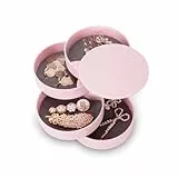 Inmorven Schmuckkästchen Damen Schmuckaufbewahrung Schmuckschatulle Damen Schmucktabletts 4 Ebenen Drehbar Schmuckdose für Ringe Ohrringe Halskette Geburtstag Geschenk Mädchen Frauen (Rosa, 10cm-Rund)