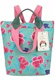 Fritzi x Frida Kahlo Ju Limited Flower Rucksack Damen Canvas Reißverschluss Innenfach Steckfächer verstellbare Schulterriemen Kurzgriff Alltag Reisen Freizeit 34 x 50 x 18,5 cm, Hellblau