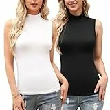 Irevial Damen Top Rollkragen Ärmerlos Basic Slim Fit Weich Stretch Weste Einfarbig Shirt