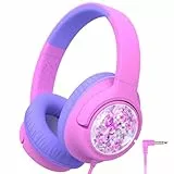 iClever Kopfhörer Kinder, Kinderkopfhörer mit Kabel 85dBA Sichere Lautstärke, Stereo Sound, Over Ear Faltbare 3.5 mm Jack Kinder Kopfhörer für iPad, Tablets, Schule, Reisen, Lila Glitzer