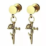 Aroncent Damen Herren Ohrringe Ohrstecker: Creolen Kreuz Hängend Anhänger Chirurgischer Schrauben Piercing Studs Plug Ohr Schmuck Set Rosenkranz Gold