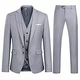 YOUTHUP Anzug Herren 3 Teilig Anzüge Slim Fit 2-Knopf Herrenanzug Modern Formell Sakko Weste Hose für Business Hochzeit, Hellgrau, L