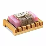 Relaxdays Seifenablage Bambus, mit Gitter, feuchtigkeitsresistent, Seifenhalter Stückseife, BxT 11,5 x 8,5 cm, Natur, 100%, 1 Stück