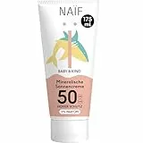 Naïf Sonnencreme für Baby & Kinder, LSF 50- Mineralischer Sonnenschutz mit Zinkoxid- Dermatologisch Getestet- Ohne Mikroplastik- Wasserresistent, 0% Parfüm, für empfindliche Haut- 175ml