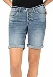 Sublevel Damen Jeans Bermuda-Shorts mit Denim Aufschlag Light-Blue XS
