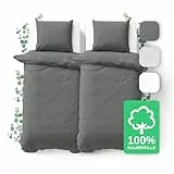 JACOBSON Bettwäsche 135x200 Set - 100% Baumwolle - 2 Bettbezüge 135x200 cm + 2 Kissenbezüge 80x80 cm, Perkal Bettwäsche 4-teilig mit Reißverschluss (135x200cm, Anthrazit, 4-teilig)