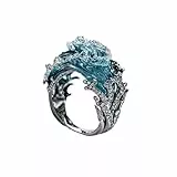 fdsmall Meer Ozean Ringe Halskette Ohrringe Set für Frauen blaue Meer Wellen Kubik Zirkonia Kristall Schmuck Set (Silberner Ring)