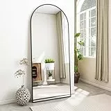 Koonmi Standspiegel mit gewölbtem Top, 171 x 76 cm Groß Bogenspiegel mit robustem Glas, an der Wand montierter Ganzkörperspiegel, Anlehnen oder Freie Platzierung mit Klammer, Schwarz