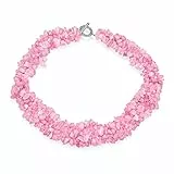 Bling Jewelry Rosa Rosenquarz Edelstein Chunky Cluster Bib Chips Multi Strand Aussage Halskette Für Frauen Versilbert Toggle Clasp