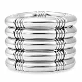 Emibele Silber Armreifen Armbänder für Frauen, Chunky Silber Stretch Armreifen Armbänder, stapelbar geschichteten gebogenen Bambus-Rohr-Armband-Set, nicht anlaufen Silber Armbänder Schmuck Geschenke