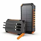 Hiluckey-Solar-Powerbank-27000mAh-Tragbare-Solar-Ladegerät - USB C Externer Akku mit 3 Integrierten Kabeln und 3 Ausgängen, Solar Power Bank mit LED Taschenlampe für Smartphones Tablets Camping