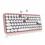 FELiCON 308i Kabellose Retro Tastatur, Bluetooth Silent Cute Computer Tastatur mit Runder Punk Tastenkappe, Matte Textur Kompakte 84 Keys, QWERTY, Typewriter Design für PC, Laptop, Mac-Rosa